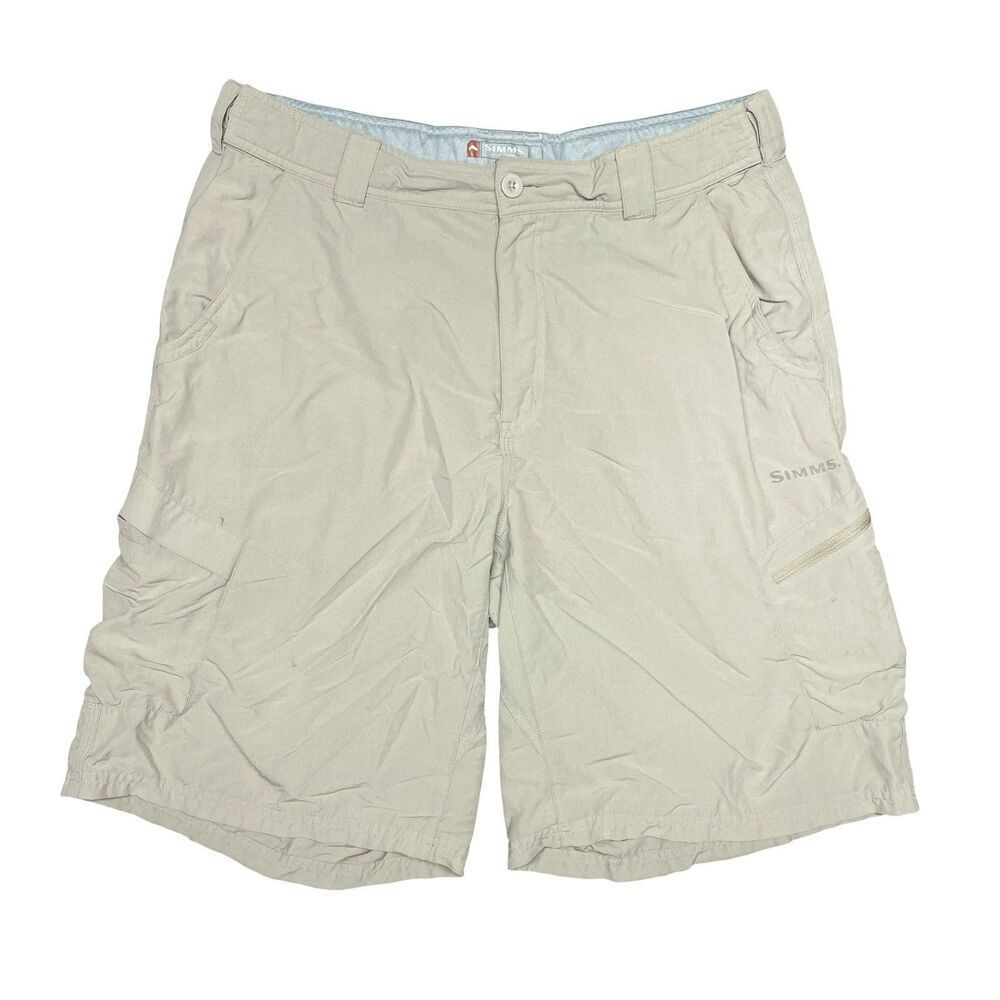 Simms Shorts Men's Size Large Beige Chino Guide Series Fly Fishing Cargo